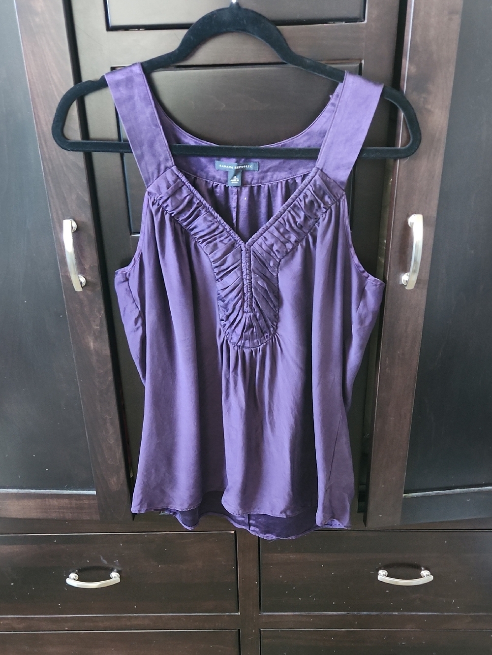 Banana Republic Purple Silk Gathered-Trim Sleeveless Camisole